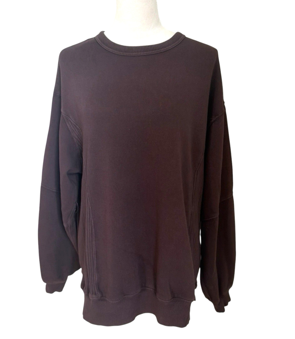 Aerie Oversized Brown Sweatshirt Womens XS Ribbed Side Panels Slouchy Casual